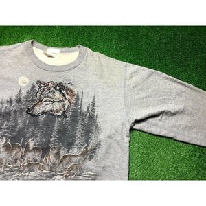 Vintage 90s Northern Element Wolf Nature Men's Sweat Shirt Crew Neck Small Gray